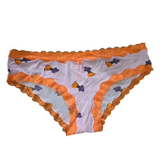 Splendies Halloween-Themed Lace Trim Bikini Panties - 4X Orange & Purple Cats - Picture 1 of 3